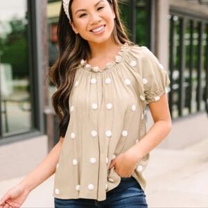Mine Tan Blouse with White Polka Dots